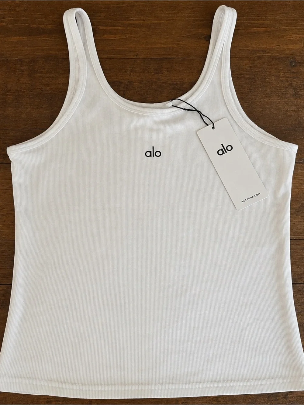ALO Yoga White Ribbed Tank with Center Logo